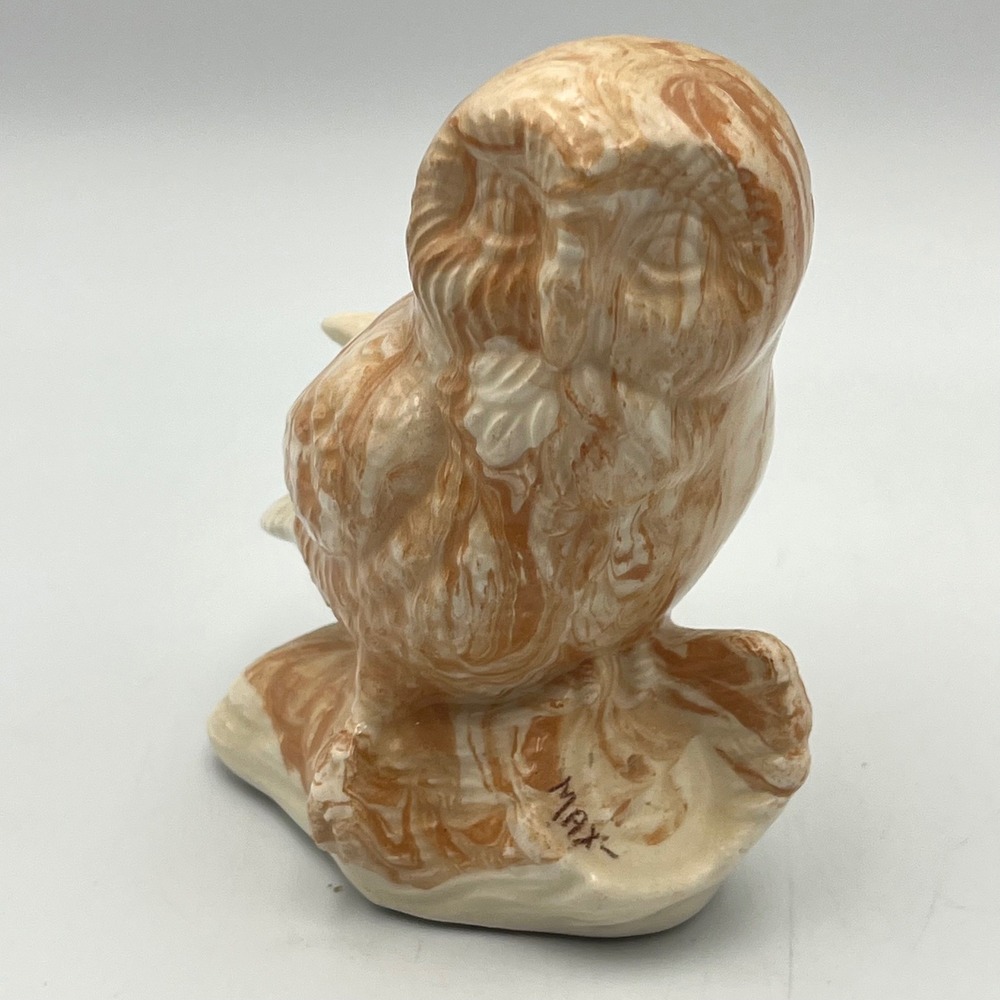 Alabama Clay Owl Figurine 4in Orange Cream Swirl Pottery Signed Max Folk Art